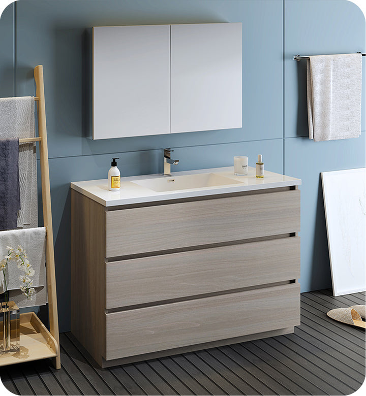 Fresca FVN9348MGO Lazzaro 48" Gray Wood Free Standing Modern Bathroom Vanity with Medicine Cabinet