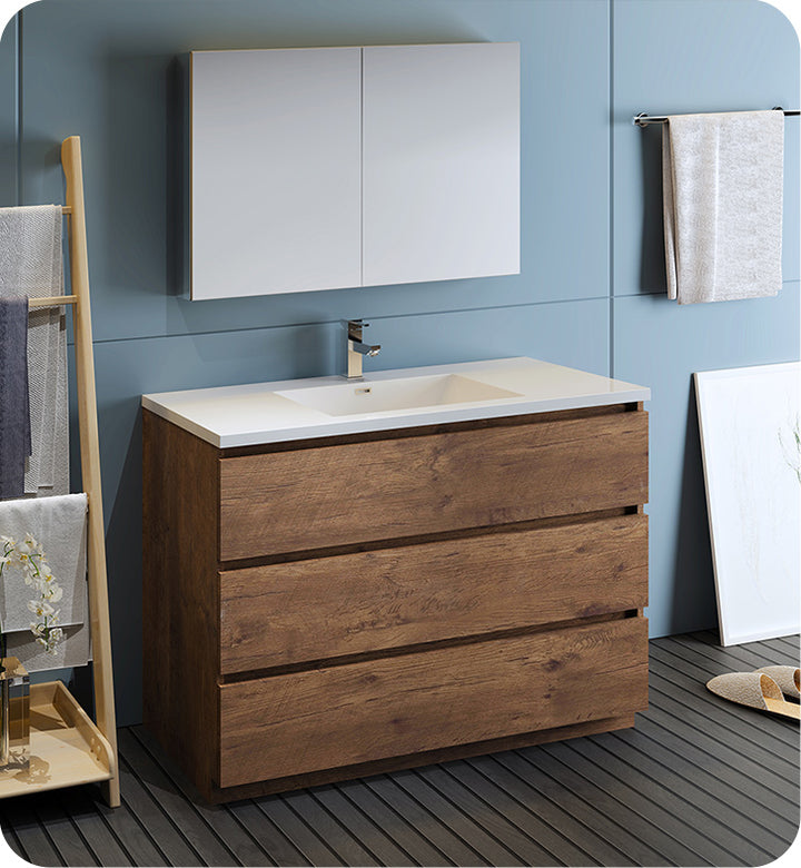 Fresca FVN9348RW Lazzaro 48" Rosewood Free Standing Modern Bathroom Vanity with Medicine Cabinet