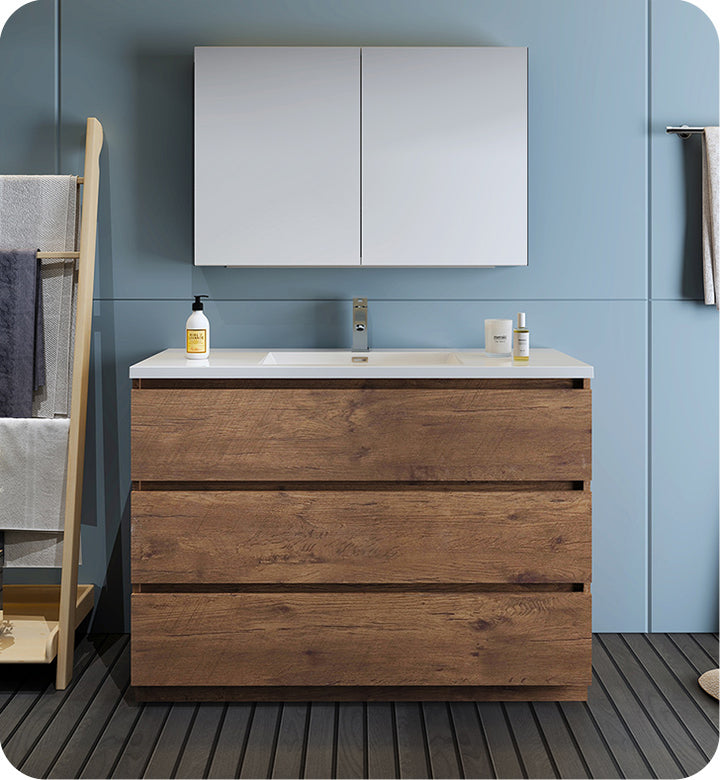 Fresca FVN9348RW Lazzaro 48" Rosewood Free Standing Modern Bathroom Vanity with Medicine Cabinet