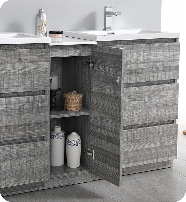 Fresca FVN93-241224HA-D Lazzaro 60" Ash Gray Free Standing Double Sink Modern Bathroom Vanity with Medicine Cabinet