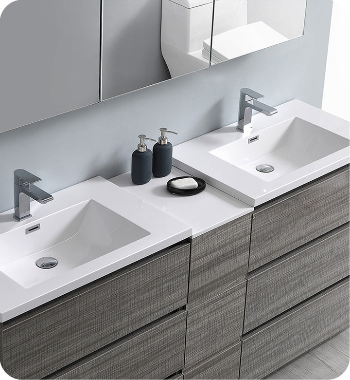 Fresca FVN93-301230HA-D Lazzaro 72" Ash Gray Free Standing Double Sink Modern Bathroom Vanity with Medicine Cabinet
