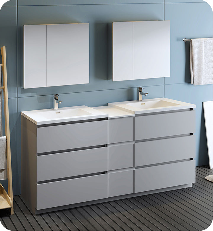 Fresca FVN93-301230GR-D Lazzaro 72" Gray Free Standing Double Sink Modern Bathroom Vanity with Medicine Cabinet