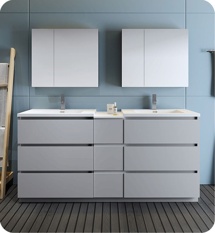 Fresca FVN93-301230GR-D Lazzaro 72" Gray Free Standing Double Sink Modern Bathroom Vanity with Medicine Cabinet