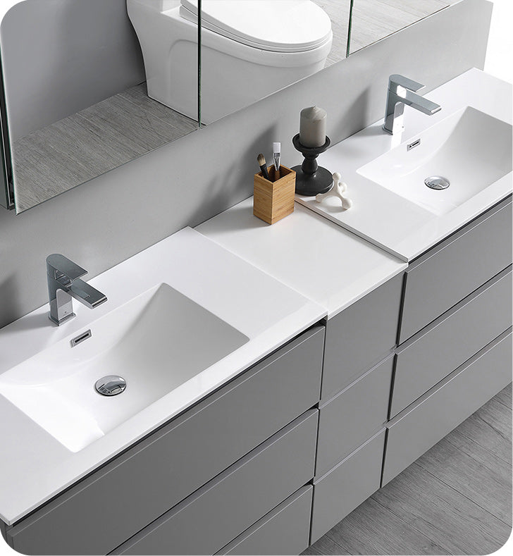 Fresca FVN93-301230GR-D Lazzaro 72" Gray Free Standing Double Sink Modern Bathroom Vanity with Medicine Cabinet