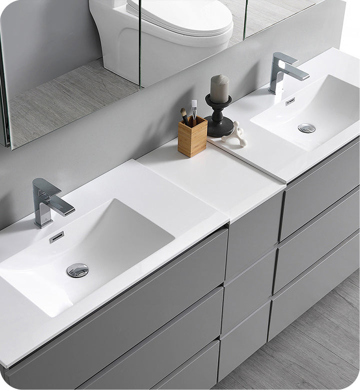 Fresca FVN93-301230GR-D Lazzaro 72" Gray Free Standing Double Sink Modern Bathroom Vanity with Medicine Cabinet