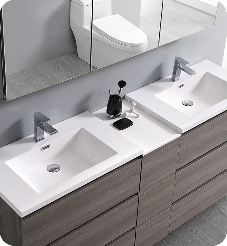 Fresca FVN93-301230MGO-D Lazzaro 72" Gray Wood Free Standing Double Sink Modern Bathroom Vanity with Medicine Cabinet