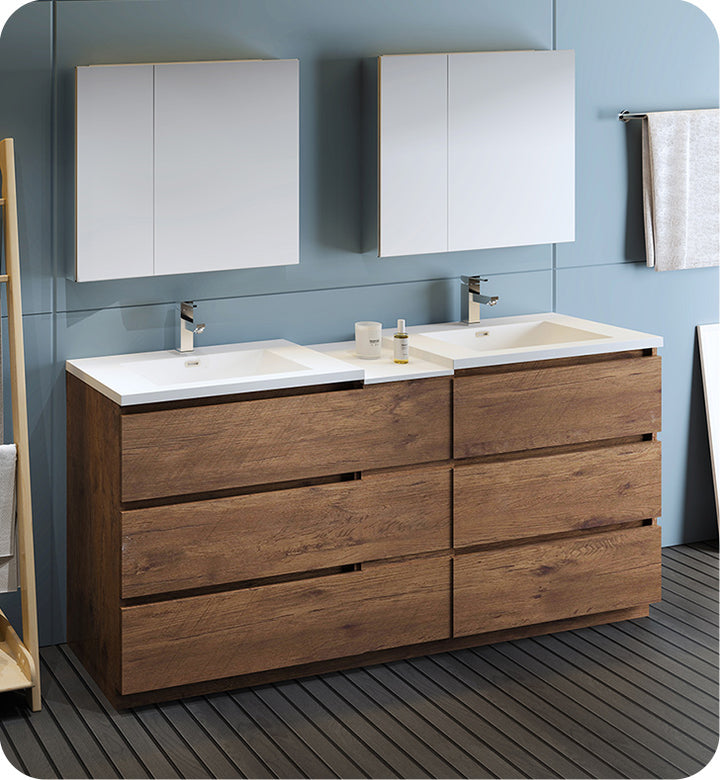 Fresca FVN93-301230RW-D Lazzaro 72" Rosewood Free Standing Double Sink Modern Bathroom Vanity with Medicine Cabinet