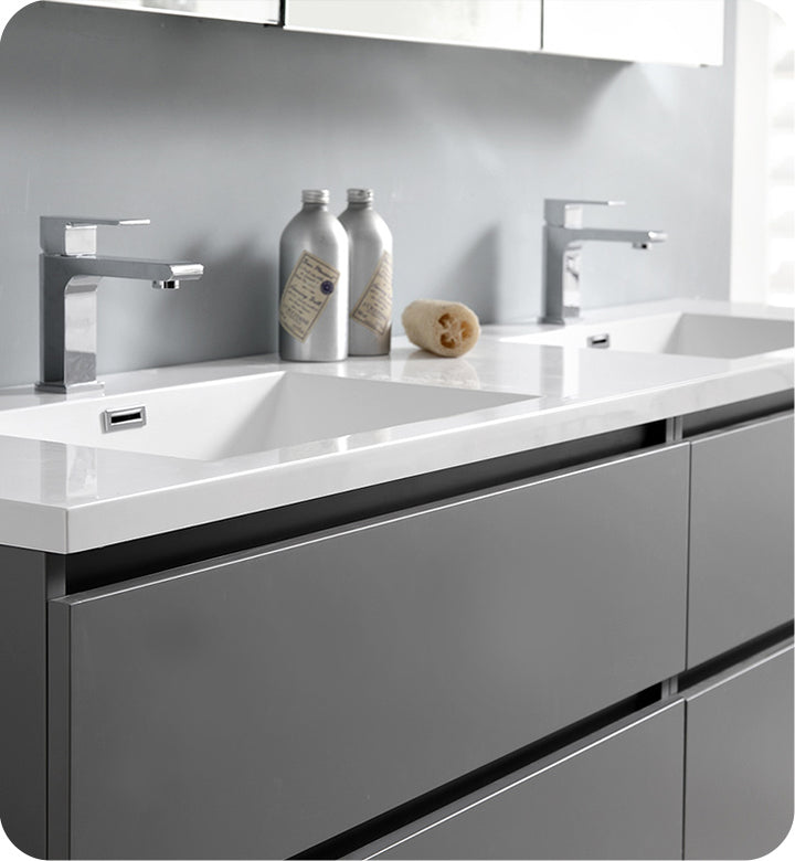 Fresca FVN93-3636GR-D Lazzaro 72" Gray Free Standing Double Sink Modern Bathroom Vanity with Medicine Cabinet