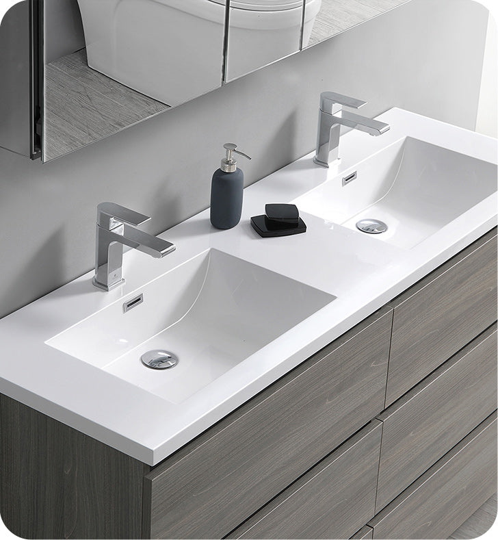 Fresca FVN93-3636MGO-D Lazzaro 72" Gray Wood Free Standing Double Sink Modern Bathroom Vanity with Medicine Cabinet