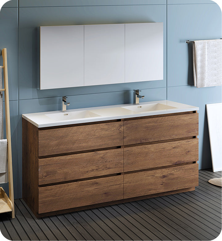 Fresca FVN93-3636RW-D Lazzaro 72" Rosewood Free Standing Double Sink Modern Bathroom Vanity with Medicine Cabinet