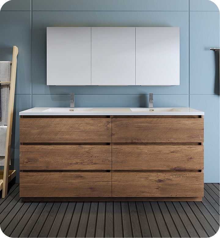 Fresca FVN93-3636RW-D Lazzaro 72" Rosewood Free Standing Double Sink Modern Bathroom Vanity with Medicine Cabinet