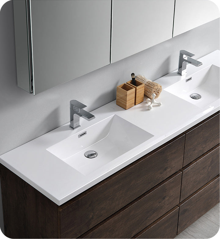 Fresca FVN93-3636RW-D Lazzaro 72" Rosewood Free Standing Double Sink Modern Bathroom Vanity with Medicine Cabinet