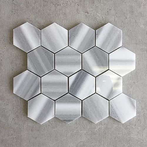 Elegant Mosaic MAR60 Marmara White 3" Hexagon on 13.75" x 11.5"
