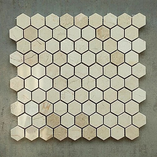 Elegant Mosaic MCM12 Crema Marfil 1.25" Hexagon on 12" x 11.5"