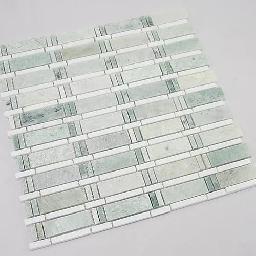 Elegant Mosaic MD3 Ming Green, Thassos White Random on 12.5" x 12"