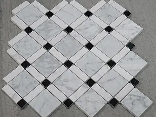 Elegant Mosaic ME63 Bianco Carrara, Aristone and Nero Marquina Random on 13 1/4'' x 12 1/2''