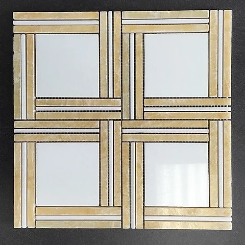 Elegant Mosaic MG4 Thassos White +Honey Onyx Random on 12" x 12"