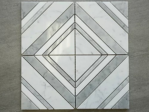 Elegant Mosaic Bianco Gioia + White Carrara + Thassos White MH10 Random on 12" x 12"