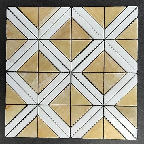 Elegant Mosaic MH4 Thassos White +Honey Onyx Random on 12" x 12"
