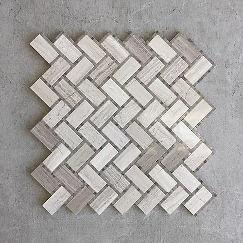 Elegant Mosaic MHB10 Wooden Grey + Anthen Grey Herringbone on 13.5" x 13.5"