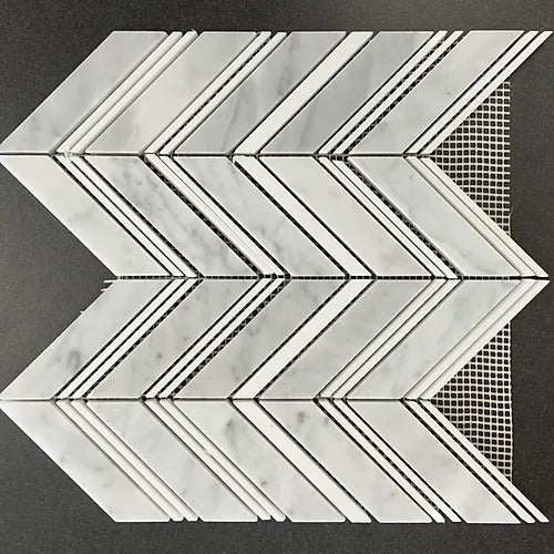 Elegant Mosaic MI-1 White Carrara + Thassos White Random on 13" x 12"