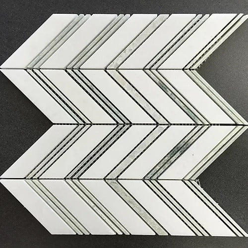 Elegant Mosaic MI-6 Thassos White + Ming Green Random on 13" x 12"