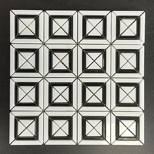 Elegant Mosaic MM5 Thassos White + Absolute Black Random on 12" x 12"