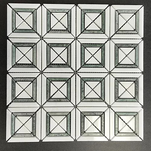 Elegant Mosaic MM6 Thassos White + Ming Green Random on 12" x 12"