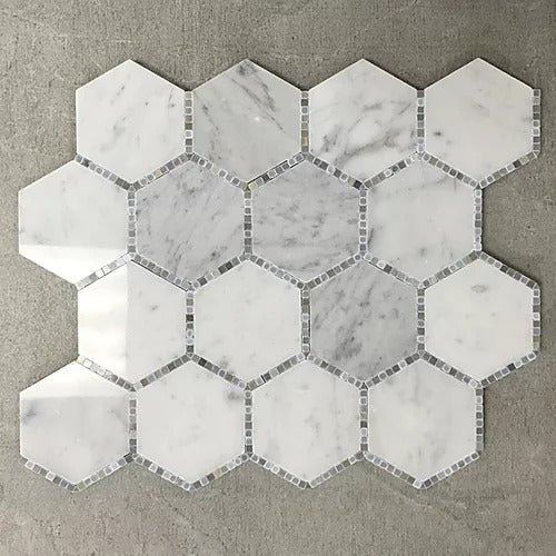 Elegant Mosaic MR7 White Carrara + Portugal Gray Random on 13.5" x 11.25"