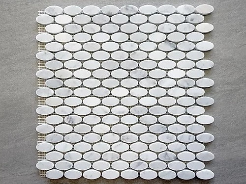 Elegant Mosaic MW22 White Carrara Oval on 12.5" x 12.25"