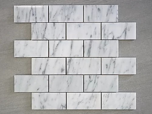 Elegant Mosaic MW5 White Carrara 2" x 4" on 14" x 12"