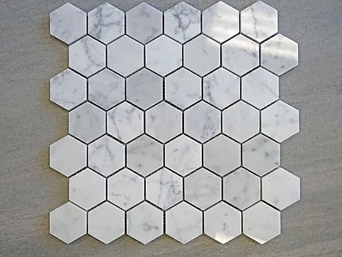 Elegant Mosaic MW61 White Carrara 2" Hexagon on 13" x 12.75"