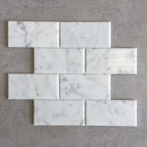 Elegant Mosaic MW7B White Carrara 3" x 6" Bevel