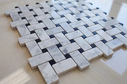 Elegant Mosaic MW9 White Carrara Basket Weave on 12.5" x 12.5"