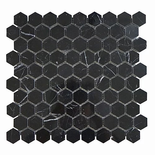 Elegant Mosaic NM12 Nero Marquina 1-1/2" Hexagon on 12" x 11.5"