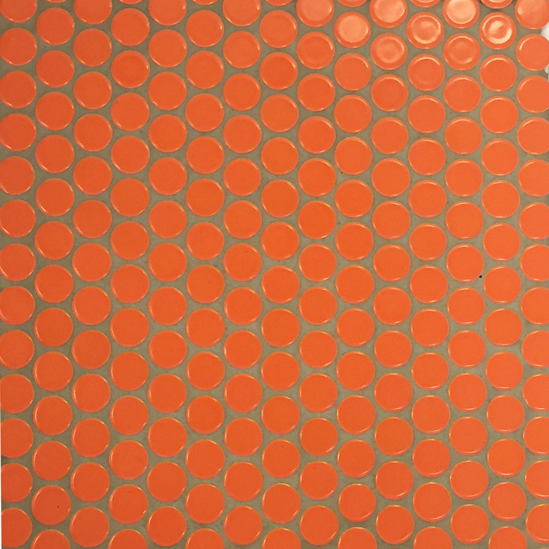 Glazed Penny Round Mosaic Orange 3/4" on 12" x 12" Glossy MIKHL04018