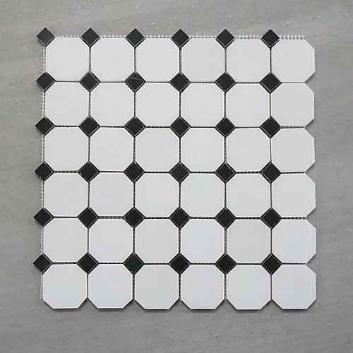 Elegant Mosaic TW11 Thassos White Octagon on 12-3/8" x 12-3/8"
