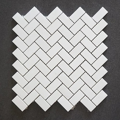 Elegant Mosaic TW20 Thassos White 1" x 2" Herringbone on 11.75" x 11.75"