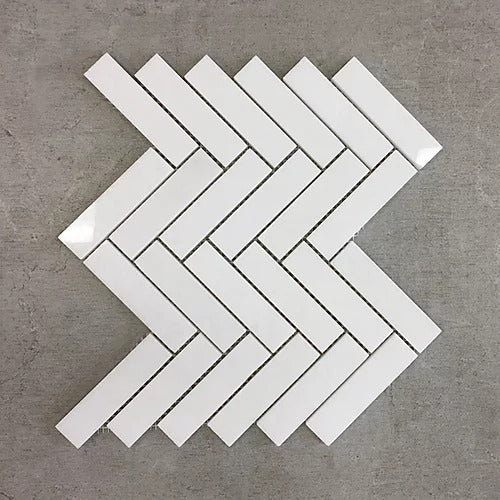 Elegant Mosaic TW75 Thassos White 1" x 4" Herringbone on 12" x 12"