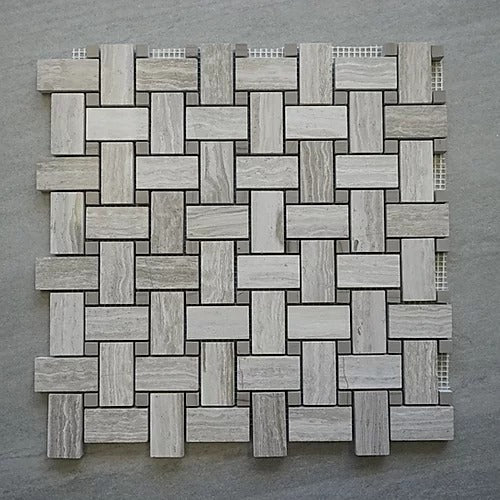 Elegant Mosaic WB10 Wooden Gray Basket Weave on 12.5" x 12.5"