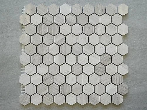 Elegant Mosaic WB12 Wooden Gray 1-1/4" Hexagon on 12" x 11.5"