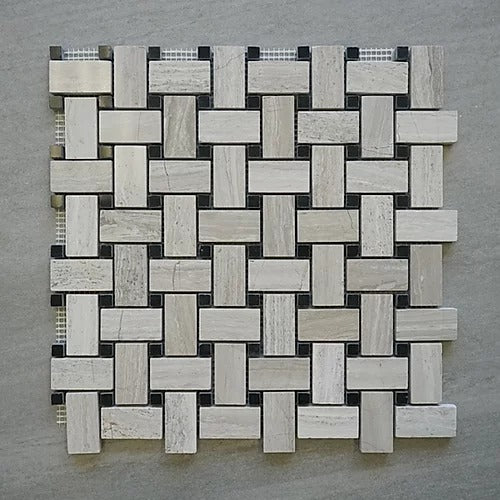 Elegant Mosaic WB9 Wooden Gray Basket Weave on 12.5" x 12.5"