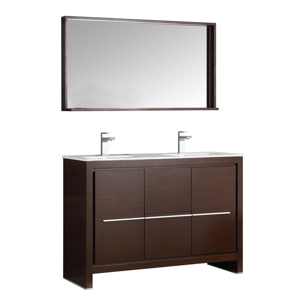 Fresca Allier 48" Modern Double Sink Bathroom Vanity with Mirror Wenge Brown FVN8148WG-D