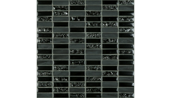 Crackle Black 1.8" x 0.6" on 12" x 12" Mosaic 6581-C
