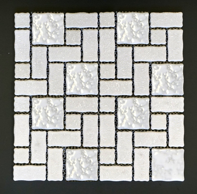 Mosaic WHITE BLOCK RANDOM WAVED EDGES 2-1/4" TMR406