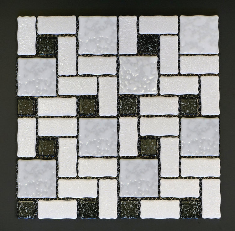 Mosaic WHITE & BLACK WAVED EDGE BLOCK TMR408
