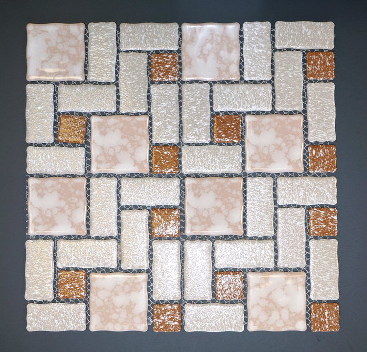 Mosaic BEIGE BLOCK RANDOM WAVED EDGES 2-1/4" TMR414