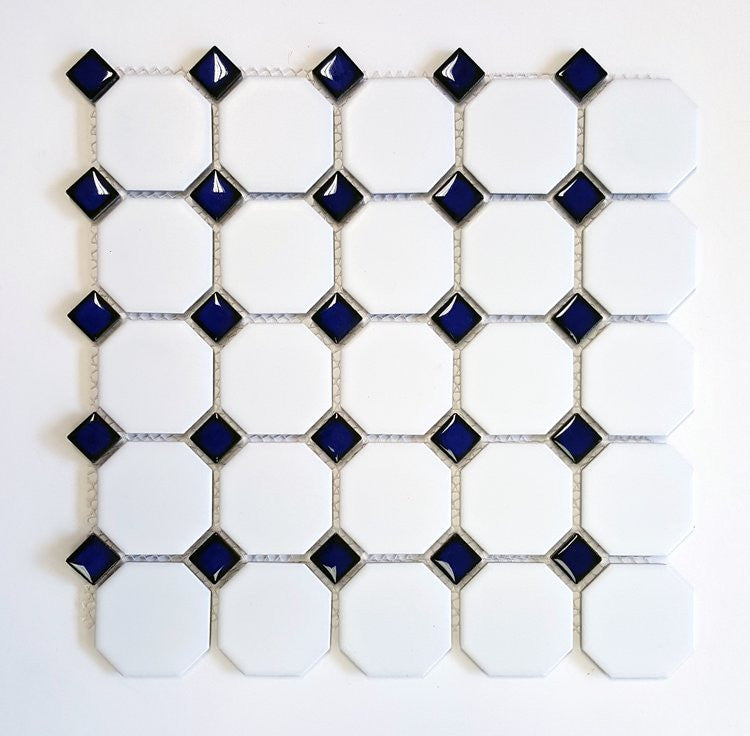 Mosaic MATTE WHITE SHINY COBALT BLUE DOT 2-1/4" OCT513