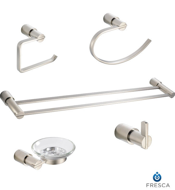 Fresca Magnifico 5 Piece Bathroom Accessory Set in Brushed Nickel with Double Towel Bar FAC0100BN-D