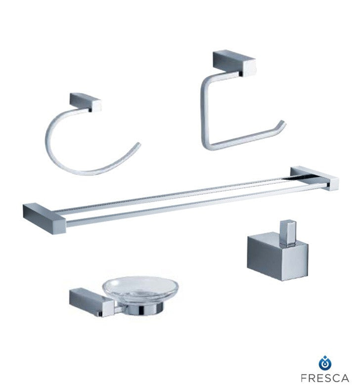 Fresca Ottimo 5 Piece Bathroom Accessory Set in Chrome with Double Towel Bar FAC0400-D